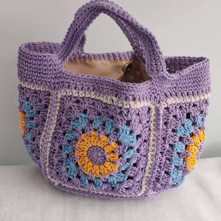 Handmade Crochet Granny Square Handbag – Vintage Floral Crochet Purse, Small & Large Sizes, Multiple Colors, Cotton Yarn Tote - Image 18