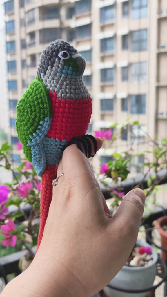 Custom Crochet High Red Conure – Handmade Green Cheek Parrot Plush, Small Keychain with Bell or Large Display, Personalized Pet Portrait - Image 2