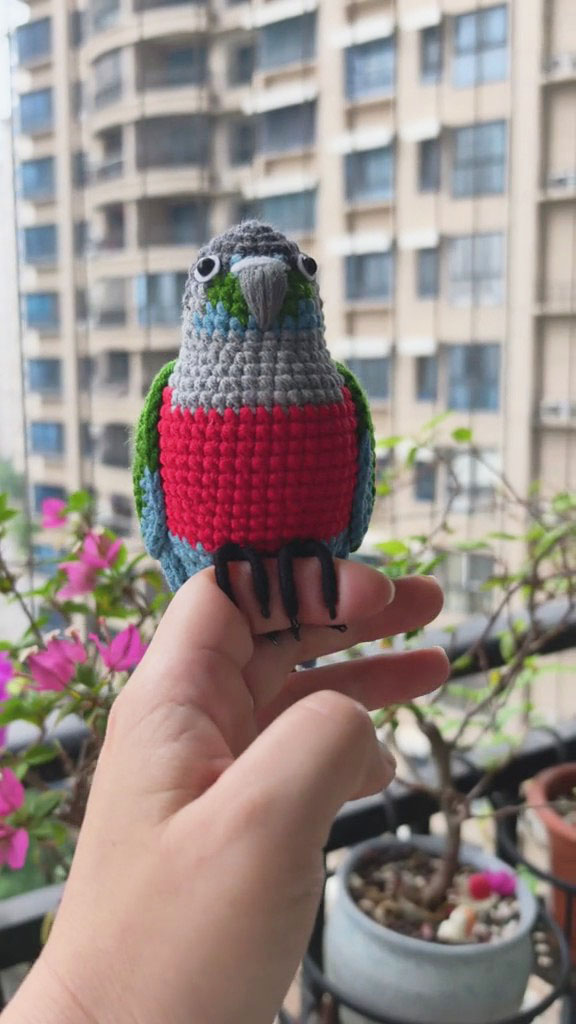 Custom Crochet High Red Conure – Handmade Green Cheek Parrot Plush, Small Keychain with Bell or Large Display, Personalized Pet Portrait - Image 3