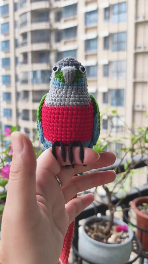 Custom Crochet High Red Conure – Handmade Green Cheek Parrot Plush, Small Keychain with Bell or Large Display, Personalized Pet Portrait - Image 4