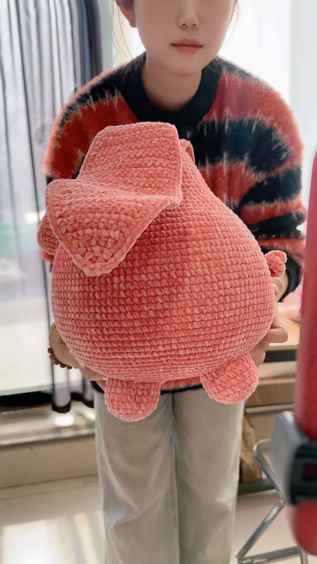Handmade Crochet Grumpy Pink Pig Plush | Fluffy Anime Inspired Flying Pig Doll - Image 3