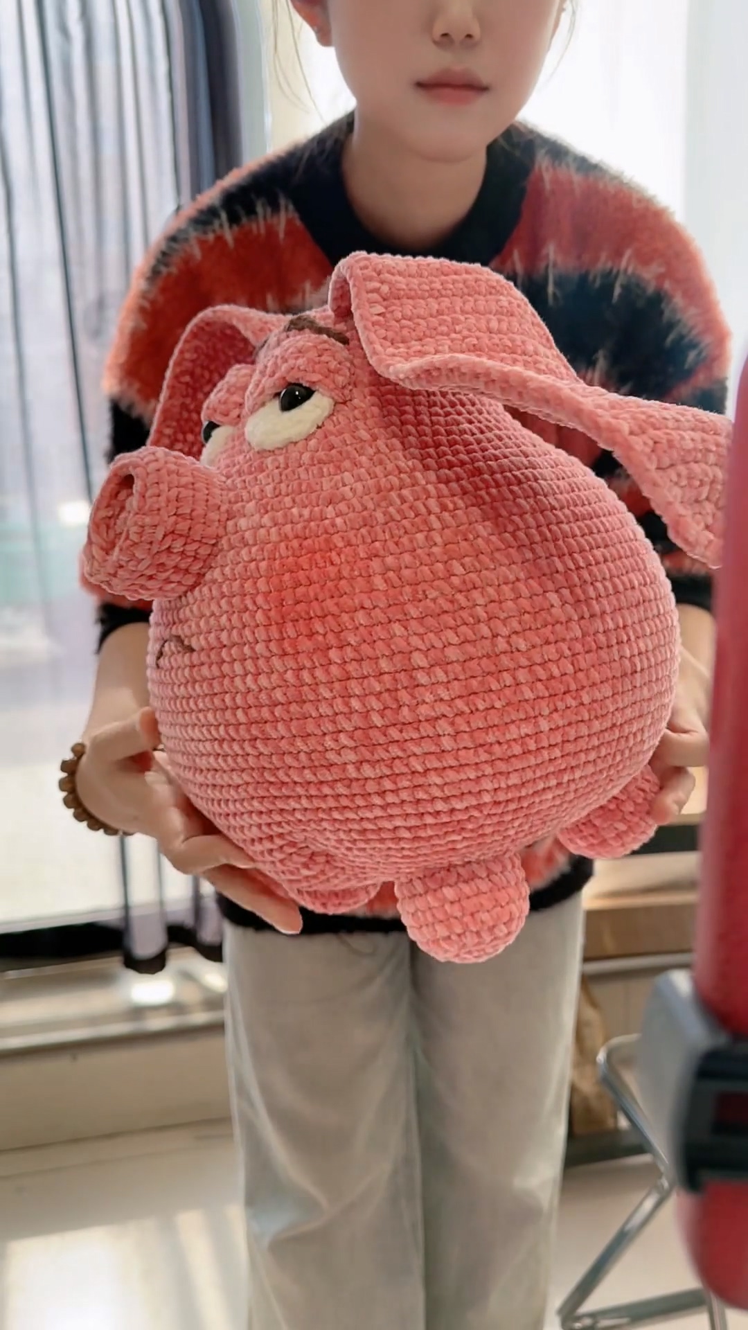 Handmade Crochet Grumpy Pink Pig Plush | Fluffy Anime Inspired Flying Pig Doll - Image 4