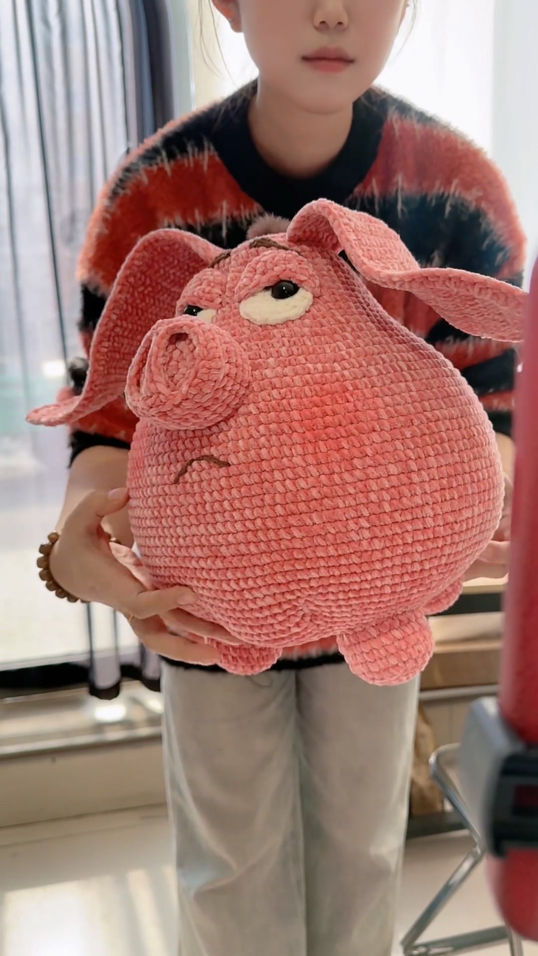 Handmade Crochet Grumpy Pink Pig Plush | Fluffy Anime Inspired Flying Pig Doll - Image 5