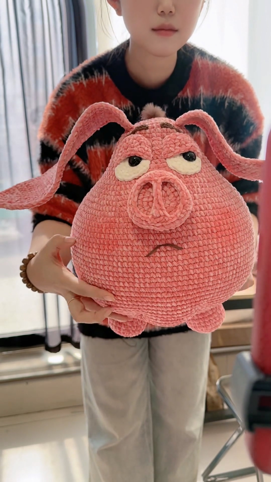 Handmade Crochet Grumpy Pink Pig Plush | Fluffy Anime Inspired Flying Pig Doll - Image 6