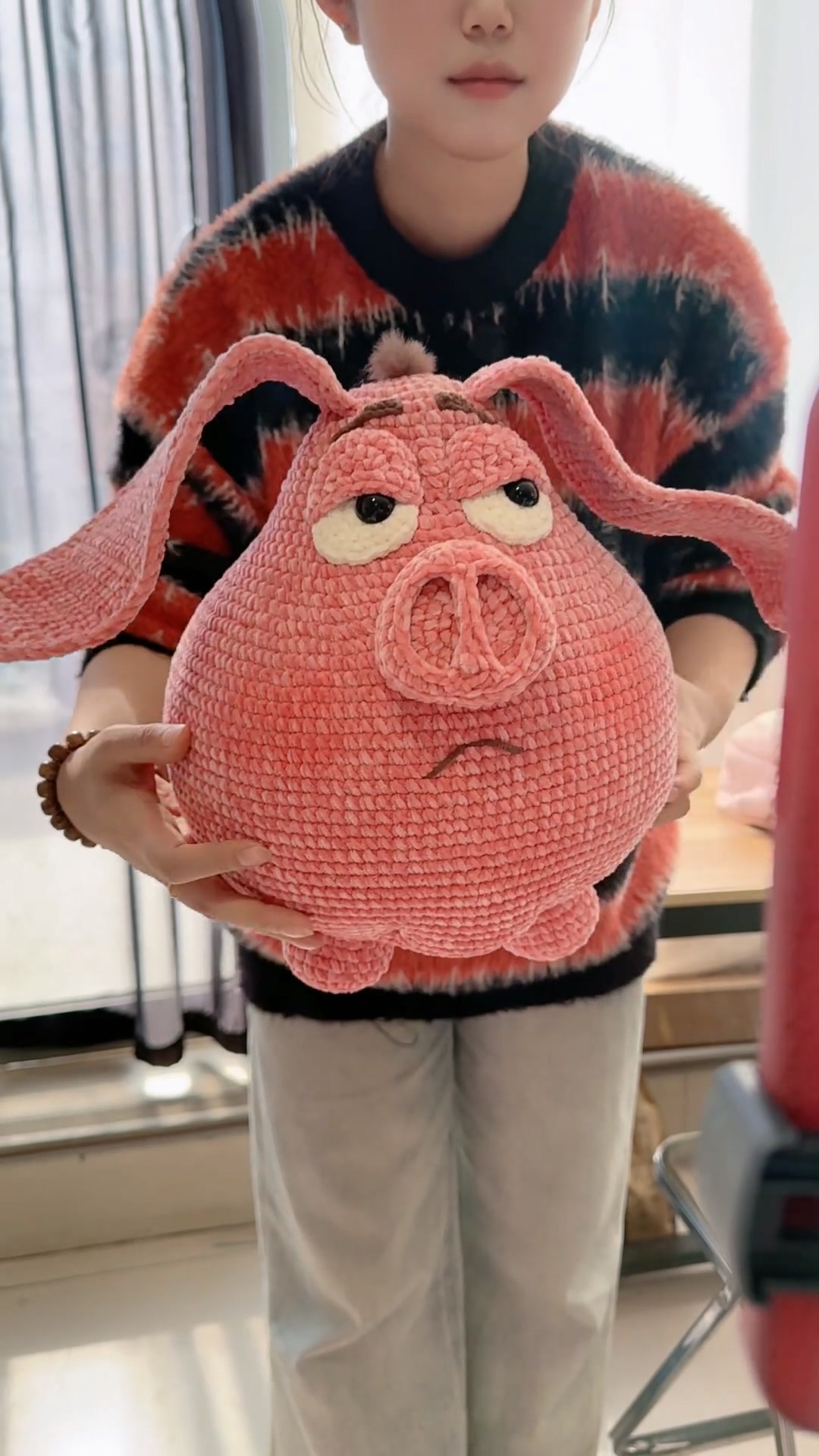 Handmade Crochet Grumpy Pink Pig Plush | Fluffy Anime Inspired Flying Pig Doll - Image 7
