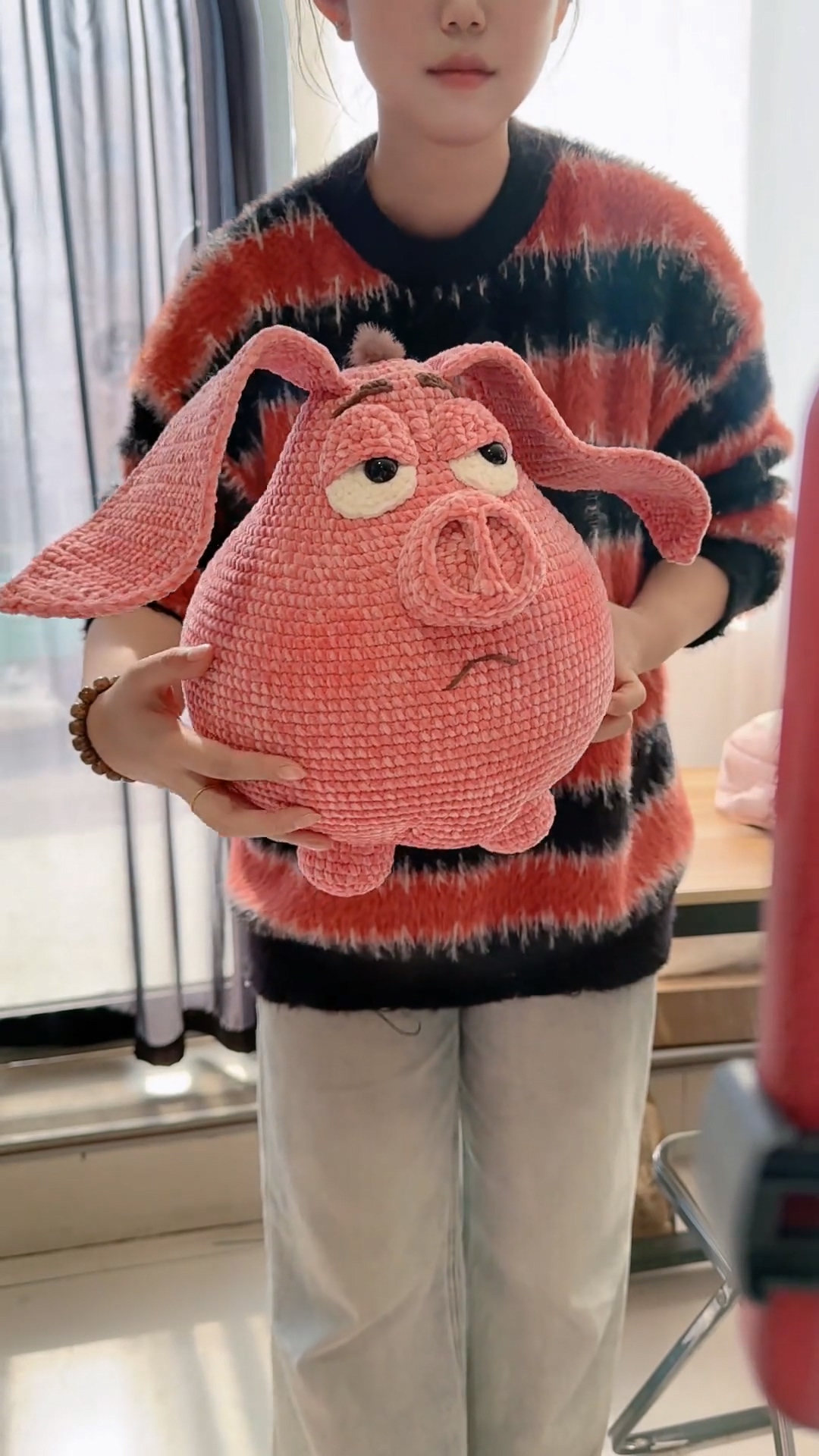 Handmade Crochet Grumpy Pink Pig Plush | Fluffy Anime Inspired Flying Pig Doll - Image 8