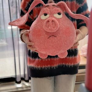 Handmade Crochet Grumpy Pink Pig Plush | Fluffy Anime Inspired Flying Pig Doll