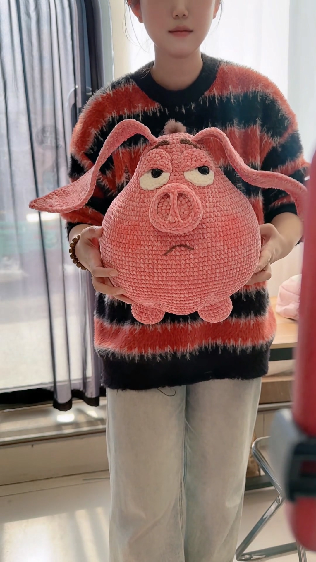 Handmade Crochet Grumpy Pink Pig Plush | Fluffy Anime Inspired Flying Pig Doll