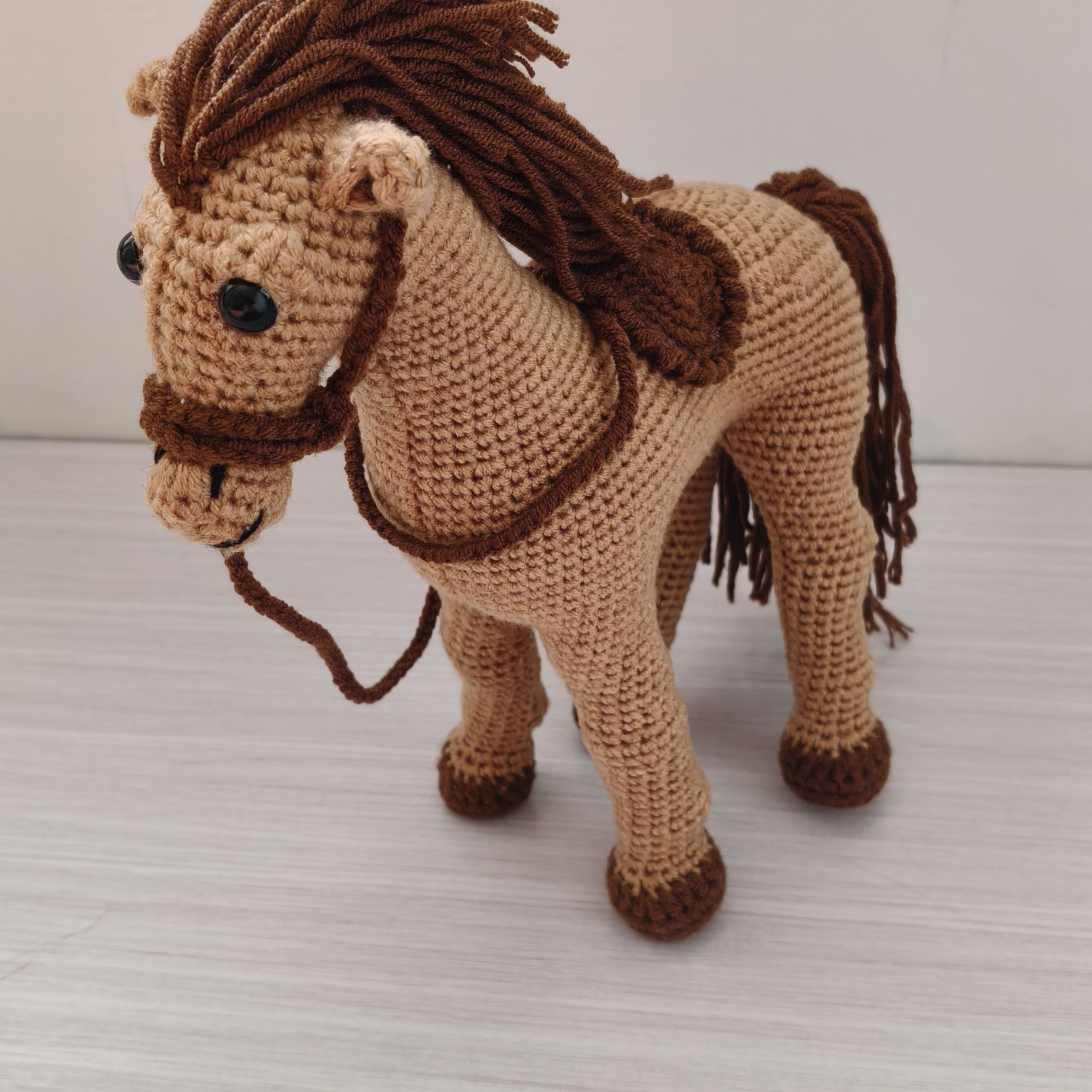 Handmade Crochet Horse Plush | Realistic Knitted Pony Doll with Saddle & Bridle - Image 2