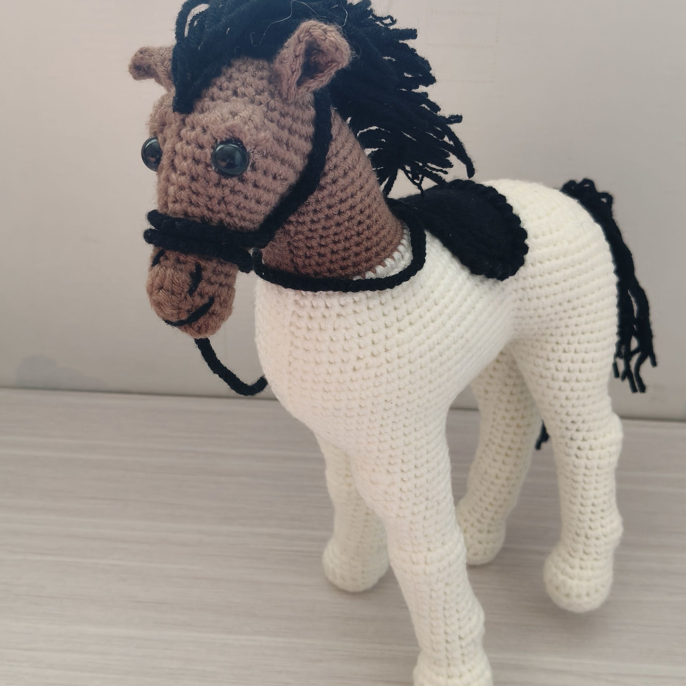 Handmade Crochet Horse Plush | Realistic Knitted Pony Doll with Saddle & Bridle - Image 3