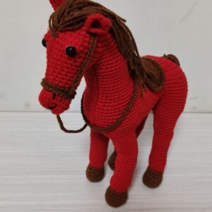 Handmade Crochet Horse Plush | Realistic Knitted Pony Doll with Saddle & Bridle