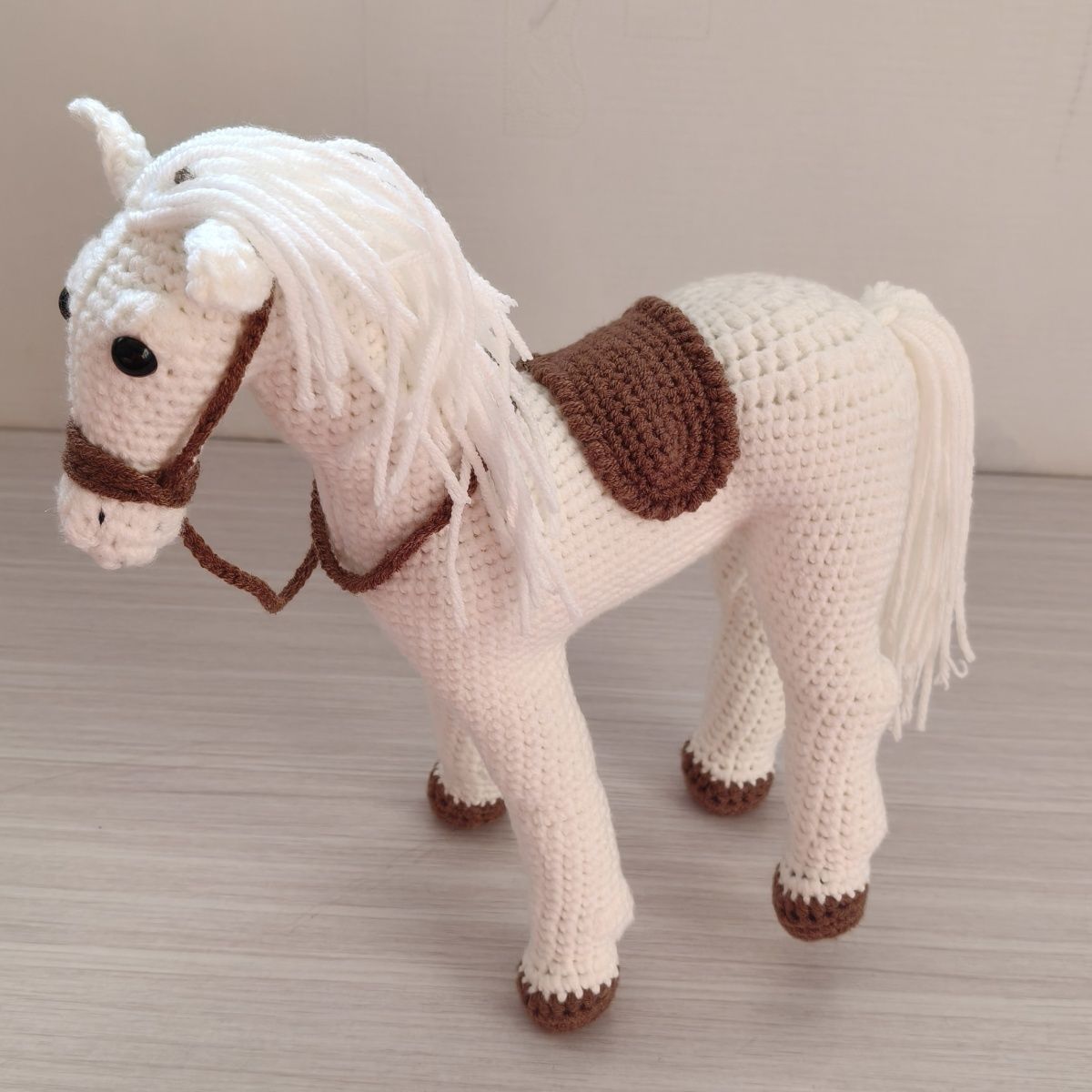 Handmade Crochet Horse Plush | Realistic Knitted Pony Doll with Saddle & Bridle - Image 6