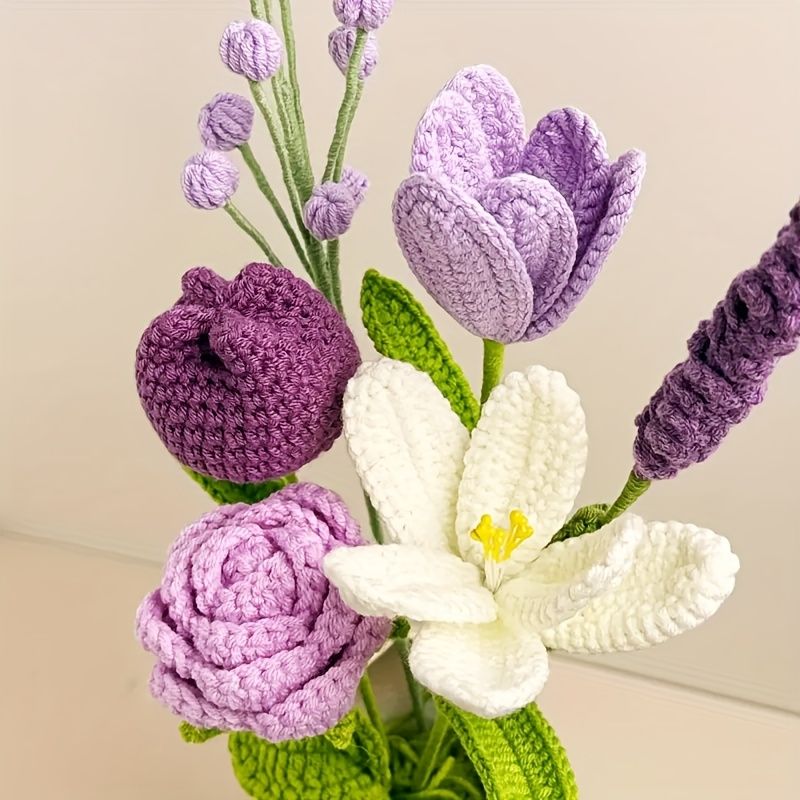 Handmade Crochet Lavender Bouquet – Mixed Purple & White Flowers with 30cm Stems, Forever Gift for Her, Home Decor - Image 2