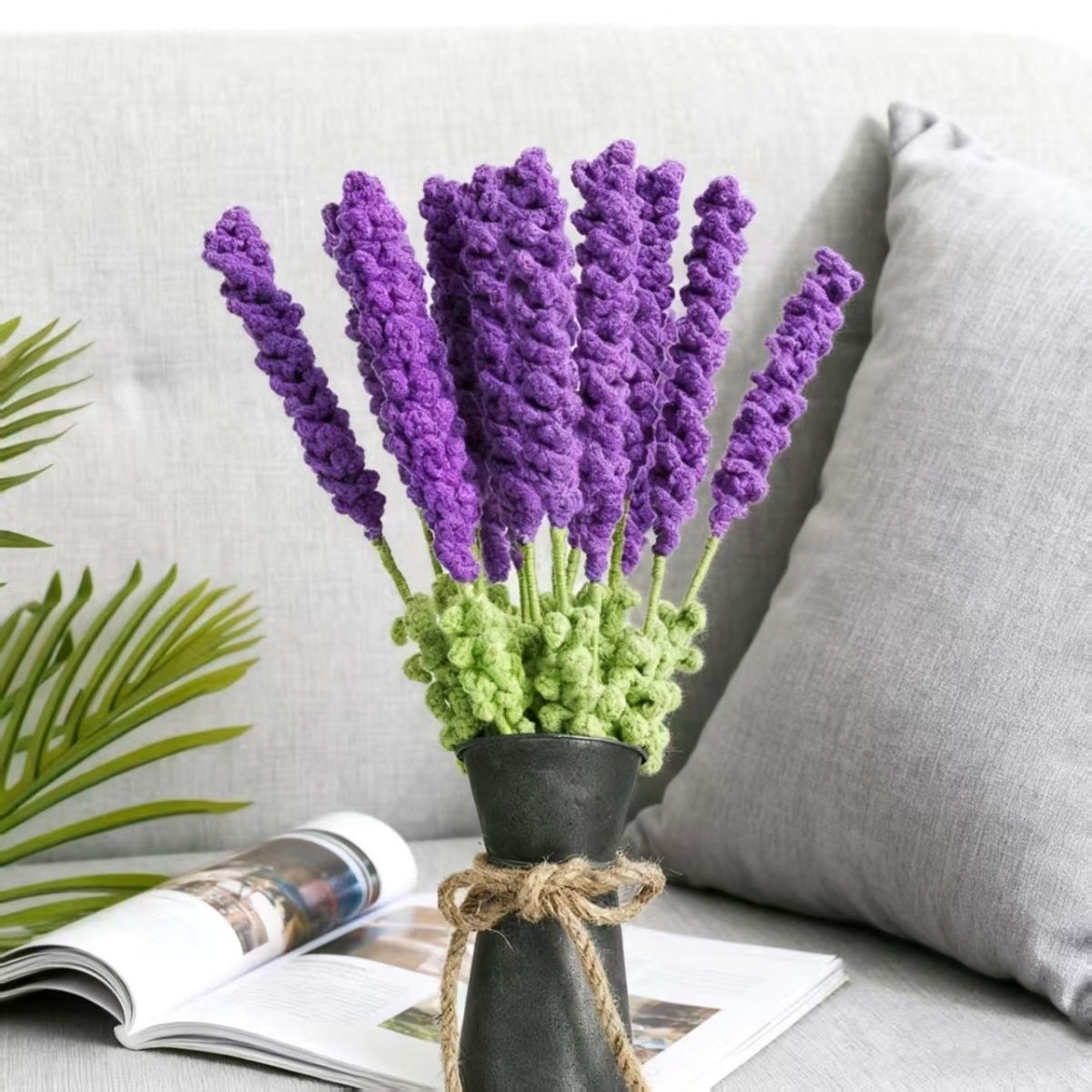Handmade Crochet Lavender Bouquet – 40cm Purple & Green Forever Flowers, 10 or 20 Stems, Elegant Home Decor Gift