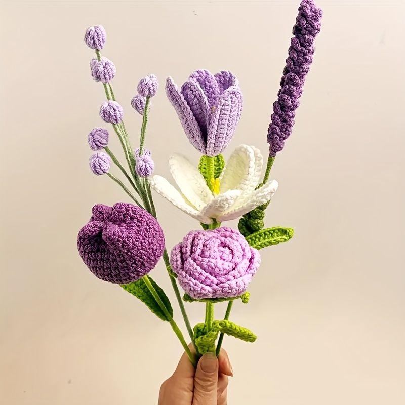 Handmade Crochet Lavender Bouquet – Mixed Purple & White Flowers with 30cm Stems, Forever Gift for Her, Home Decor - Image 5