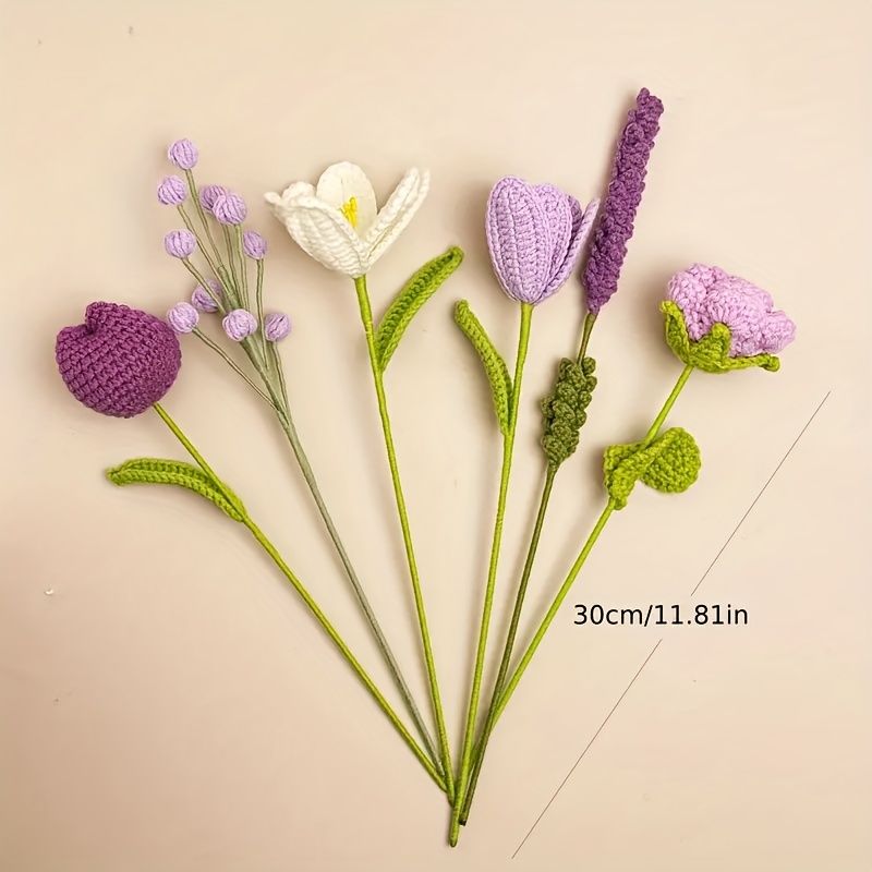 Handmade Crochet Lavender Bouquet – Mixed Purple & White Flowers with 30cm Stems, Forever Gift for Her, Home Decor - Image 6