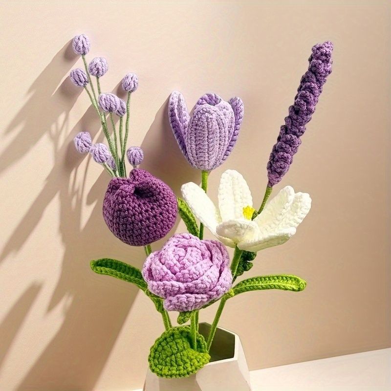Handmade Crochet Lavender Bouquet – Mixed Purple & White Flowers with 30cm Stems, Forever Gift for Her, Home Decor - Image 8