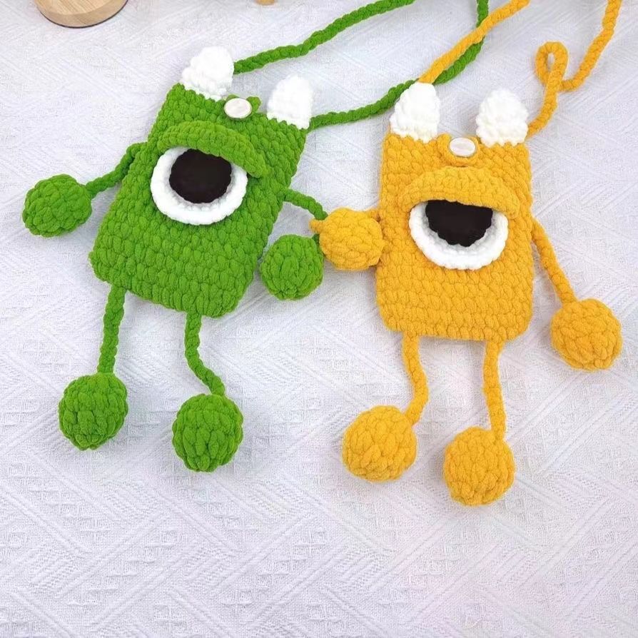 Handmade Crochet Monster Crossbody Bag – Cute One-Eyed Monster Purse with Long Strap - Image 2