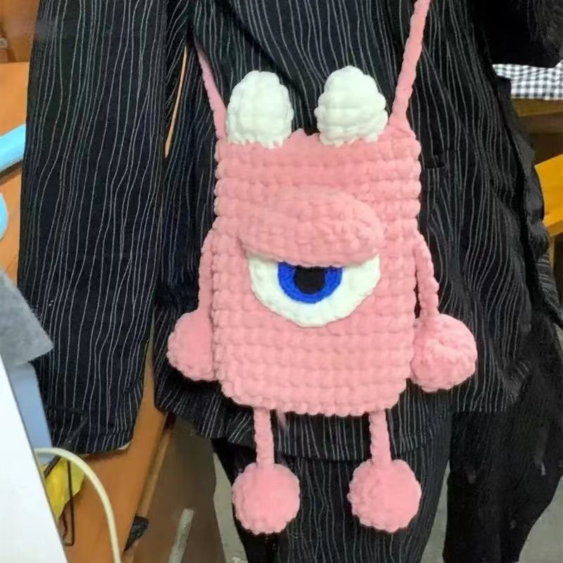 Handmade Crochet Monster Crossbody Bag – Cute One-Eyed Monster Purse with Long Strap - Image 3