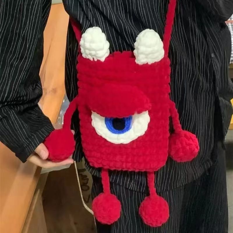 Handmade Crochet Monster Crossbody Bag – Cute One-Eyed Monster Purse with Long Strap - Image 4