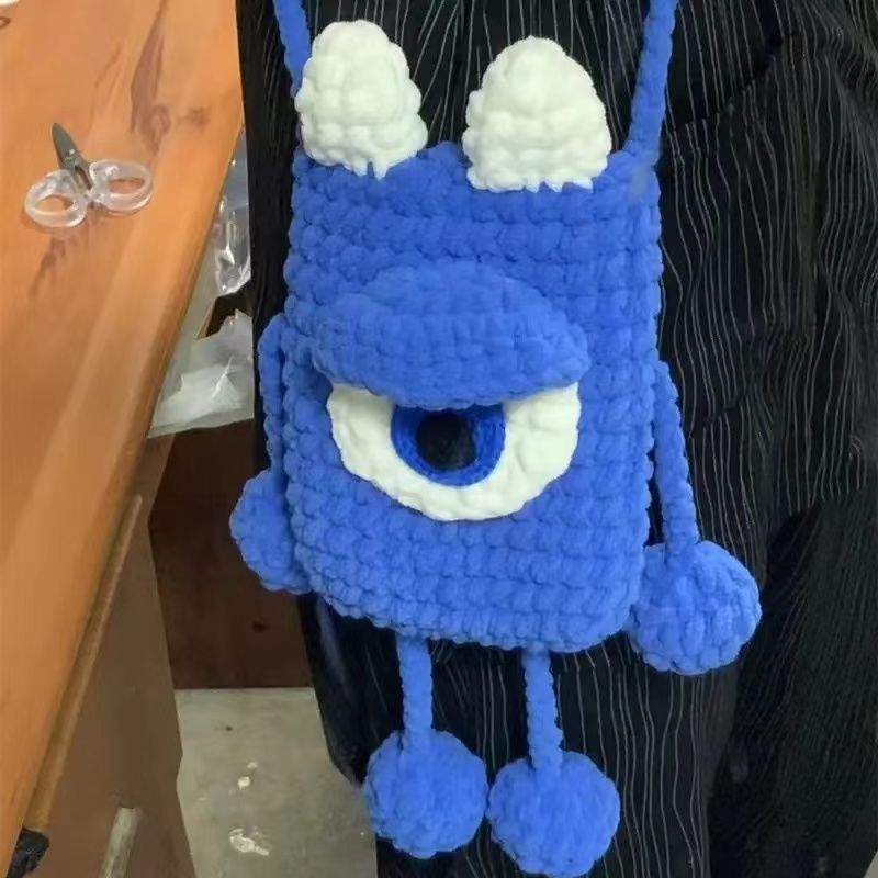 Handmade Crochet Monster Crossbody Bag – Cute One-Eyed Monster Purse with Long Strap - Image 6