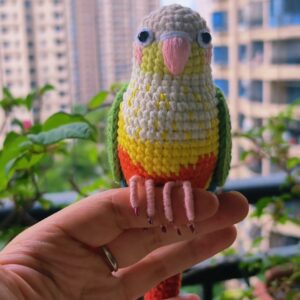 Custom Crochet Pineapple Conure – Handmade Green Cheek Parrot Plush, Small Keychain with Bell or Large Display, Personalized Pet Portrait