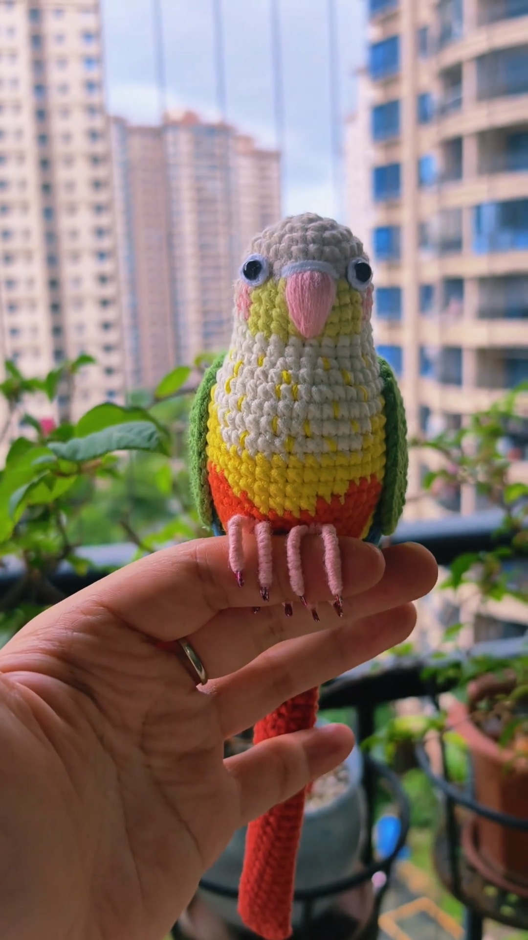 Custom Crochet Pineapple Conure – Handmade Green Cheek Parrot Plush, Small Keychain with Bell or Large Display, Personalized Pet Portrait
