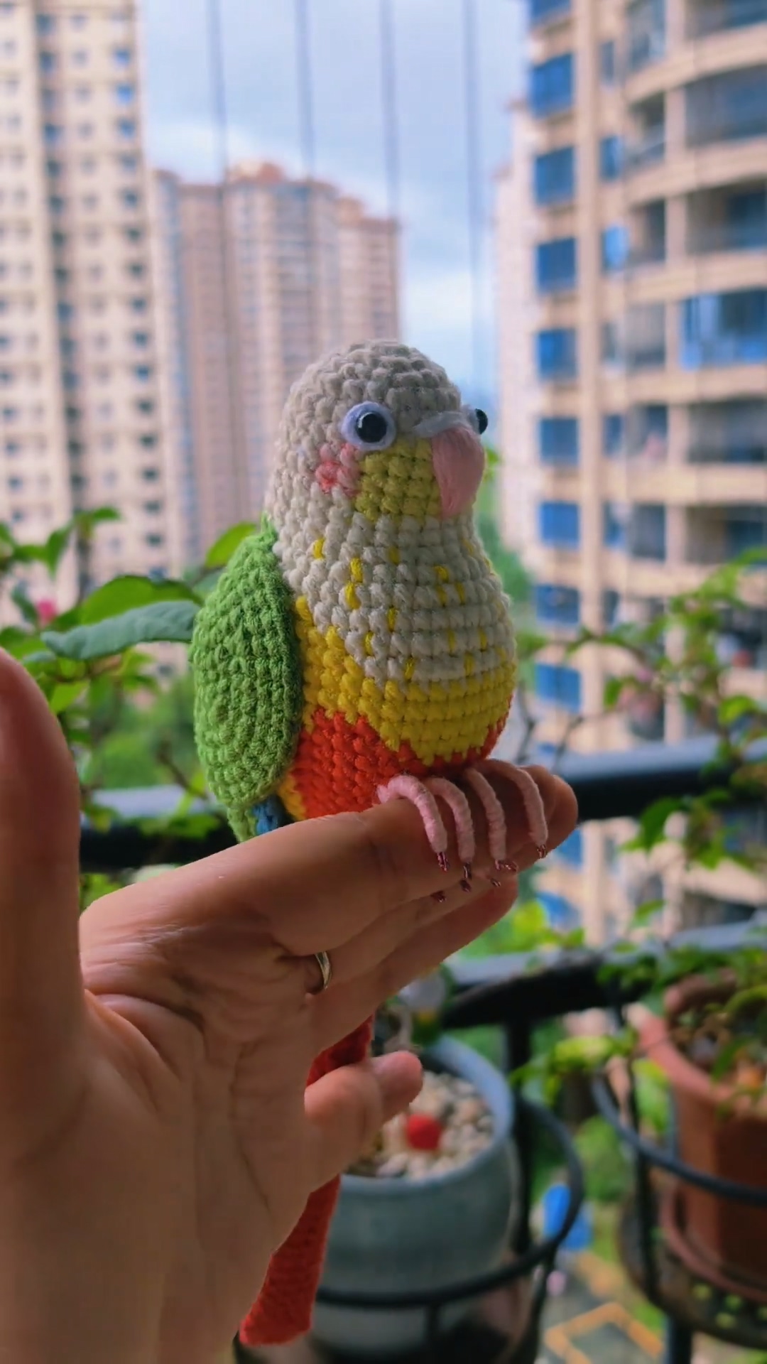 Custom Crochet Pineapple Conure – Handmade Green Cheek Parrot Plush, Small Keychain with Bell or Large Display, Personalized Pet Portrait - Image 3