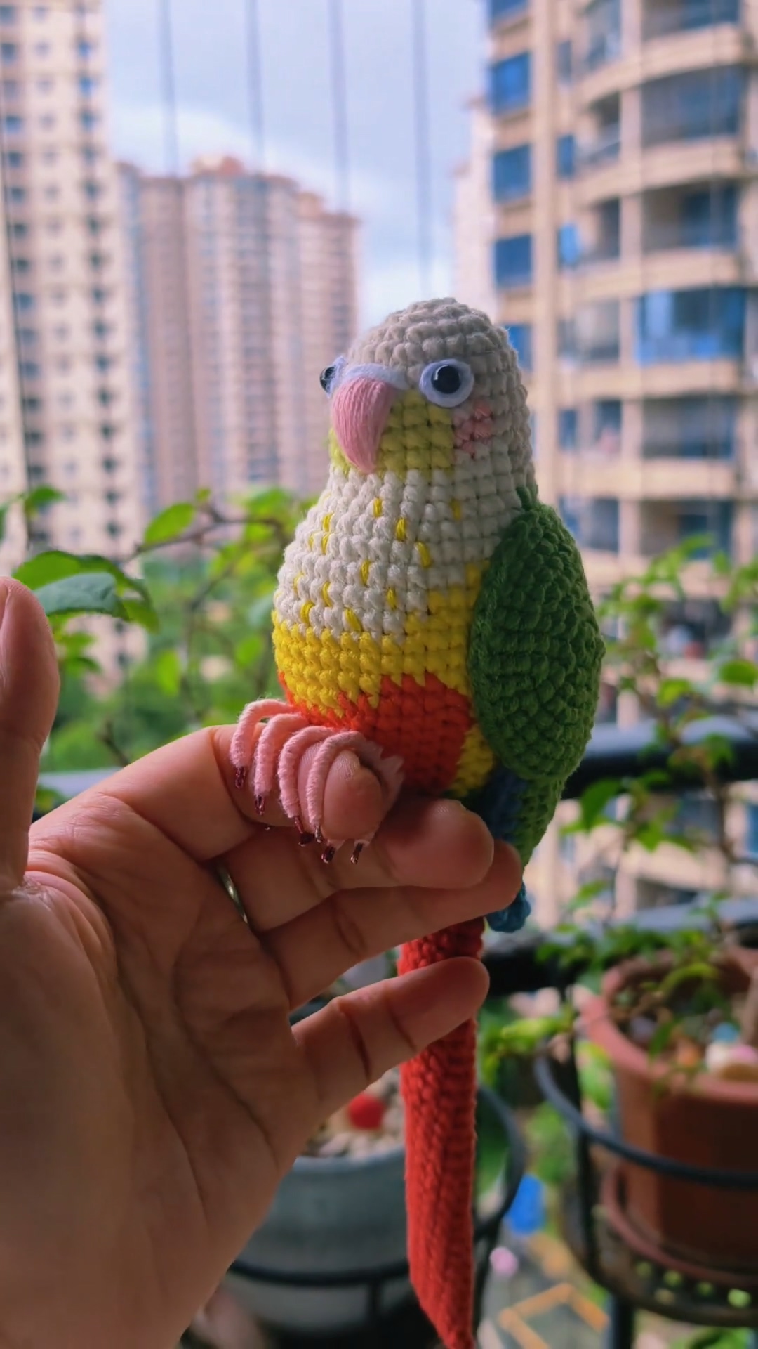 Custom Crochet Pineapple Conure – Handmade Green Cheek Parrot Plush, Small Keychain with Bell or Large Display, Personalized Pet Portrait - Image 4