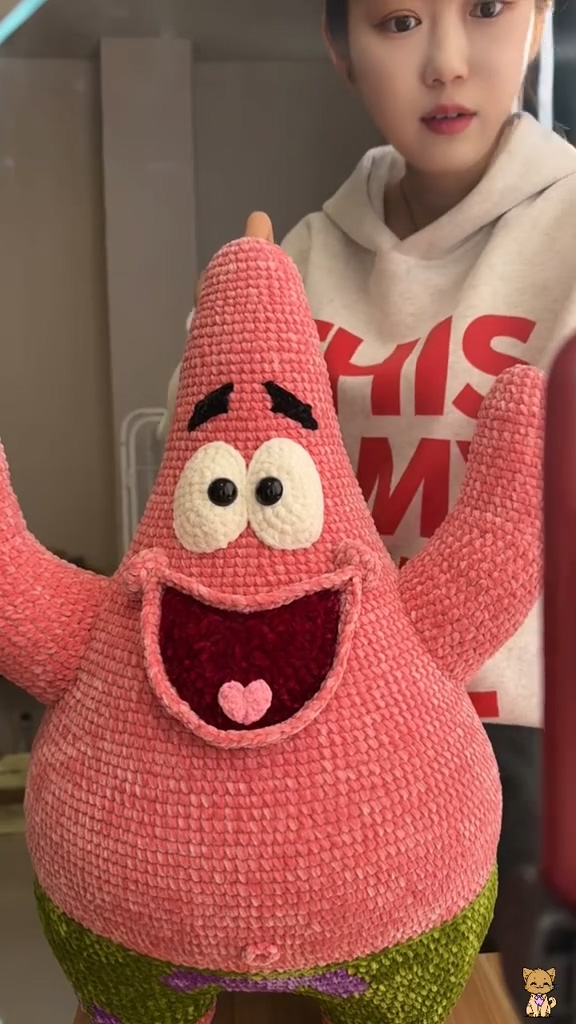 Handmade Crochet Pink Starfish Plush | Large Quirky Sea Star Doll with Green Shorts - Image 8