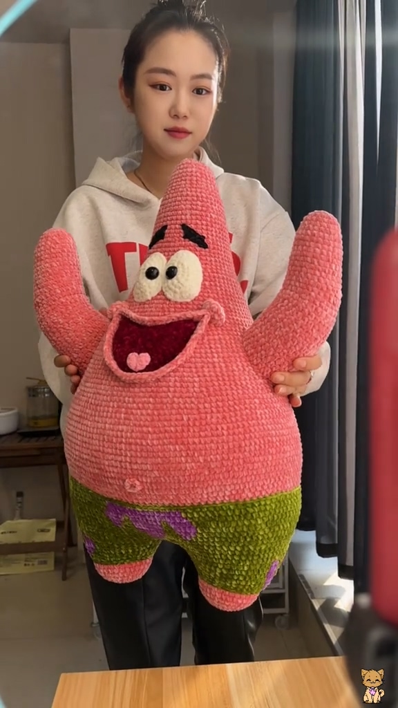 Handmade Crochet Pink Starfish Plush | Large Quirky Sea Star Doll with Green Shorts - Image 10