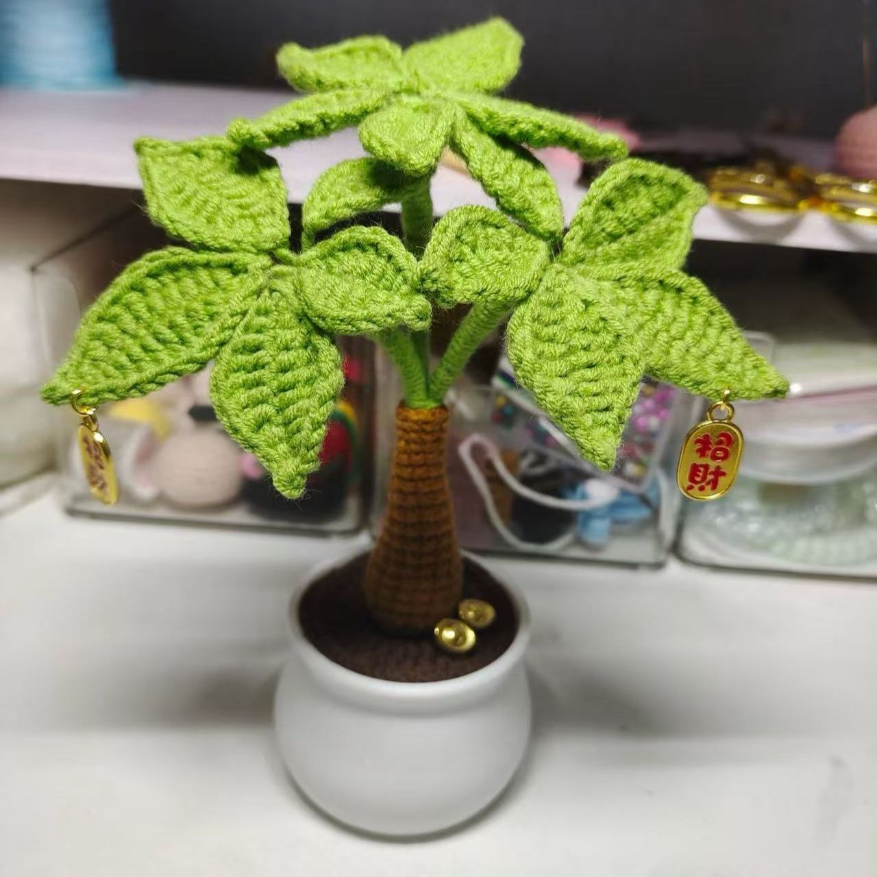 Handmade Crochet Plant | Lucky Money Tree with Fortune Charms - Image 4