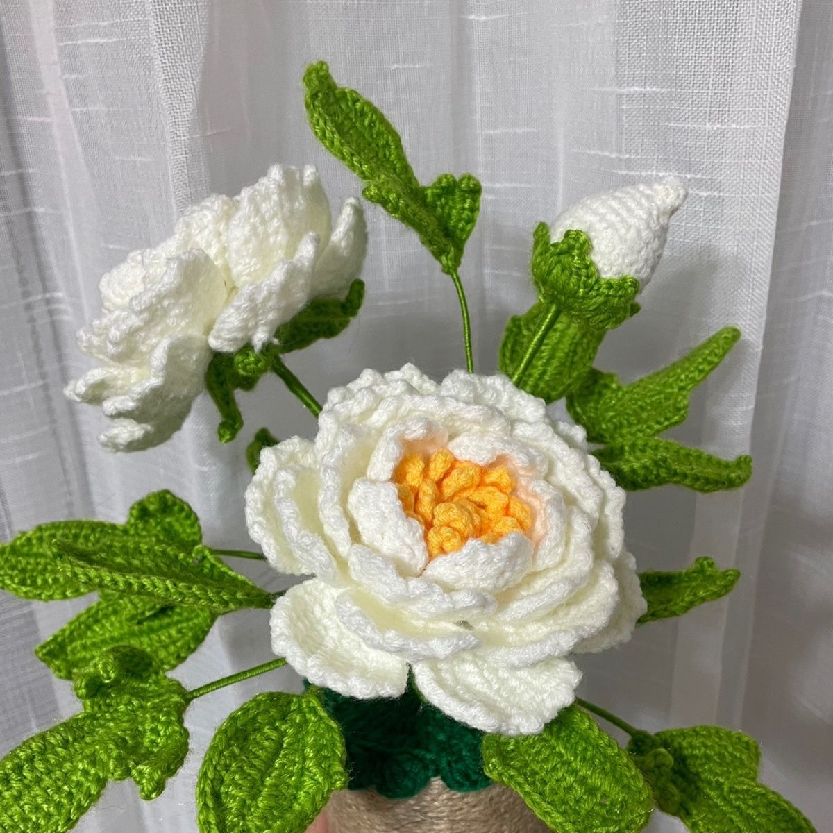 Handmade Crochet Potted Plants | Realistic Knitted Peony Flower in Pot | 4 Colors - Image 2