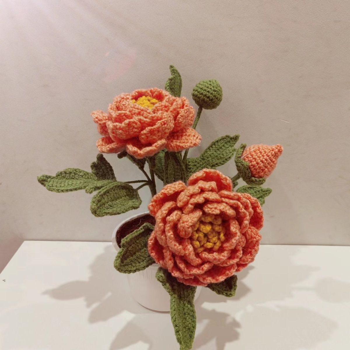 Handmade Crochet Potted Plants | Realistic Knitted Peony Flower in Pot | 4 Colors - Image 3