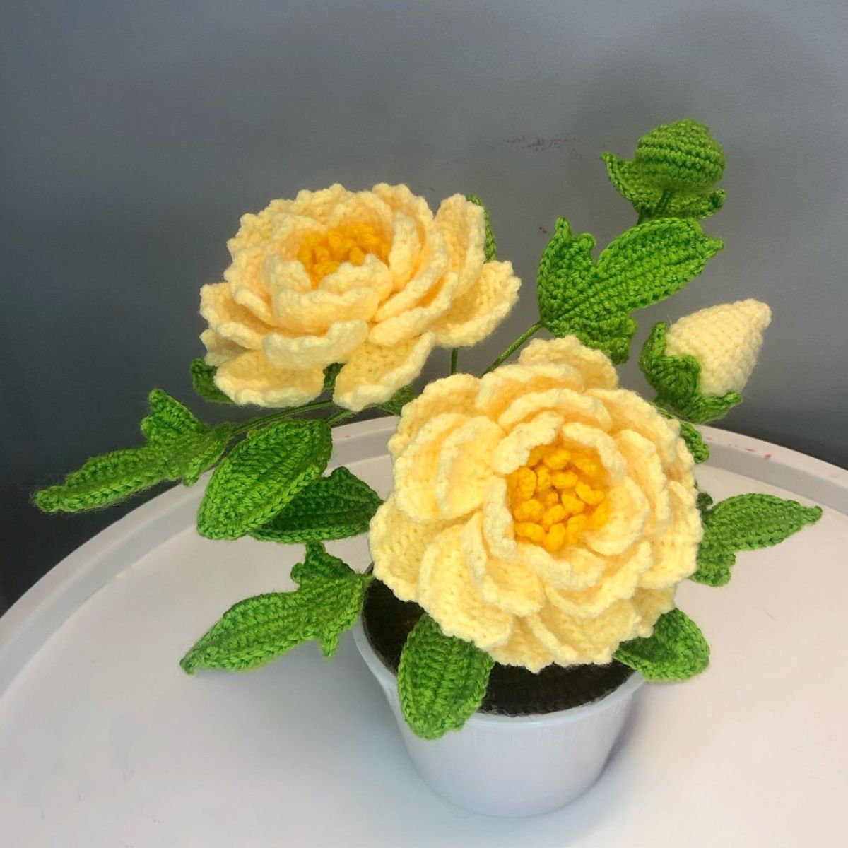Handmade Crochet Potted Plants | Realistic Knitted Peony Flower in Pot | 4 Colors - Image 5