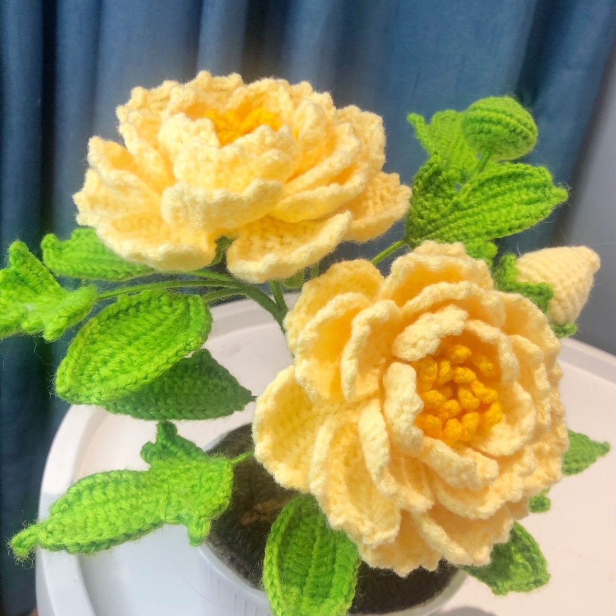 Handmade Crochet Potted Plants | Realistic Knitted Peony Flower in Pot | 4 Colors - Image 6