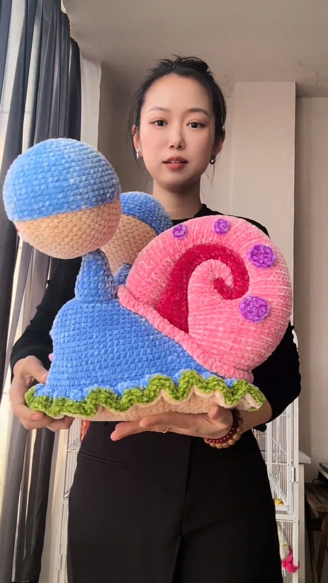 Handmade Crochet Quirky Snail Plush | Unique Blue & Pink Spiral Shell Doll - Image 2