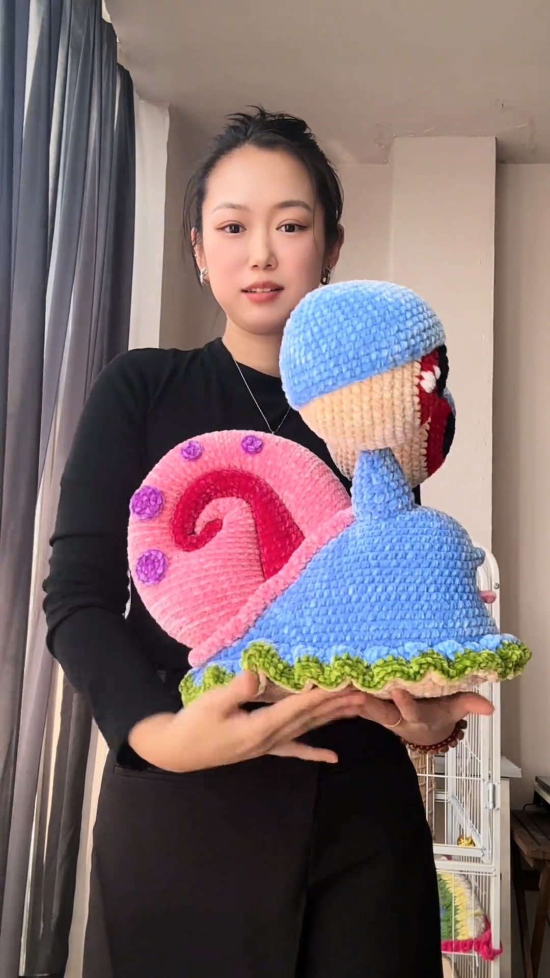 Handmade Crochet Quirky Snail Plush | Unique Blue & Pink Spiral Shell Doll - Image 12