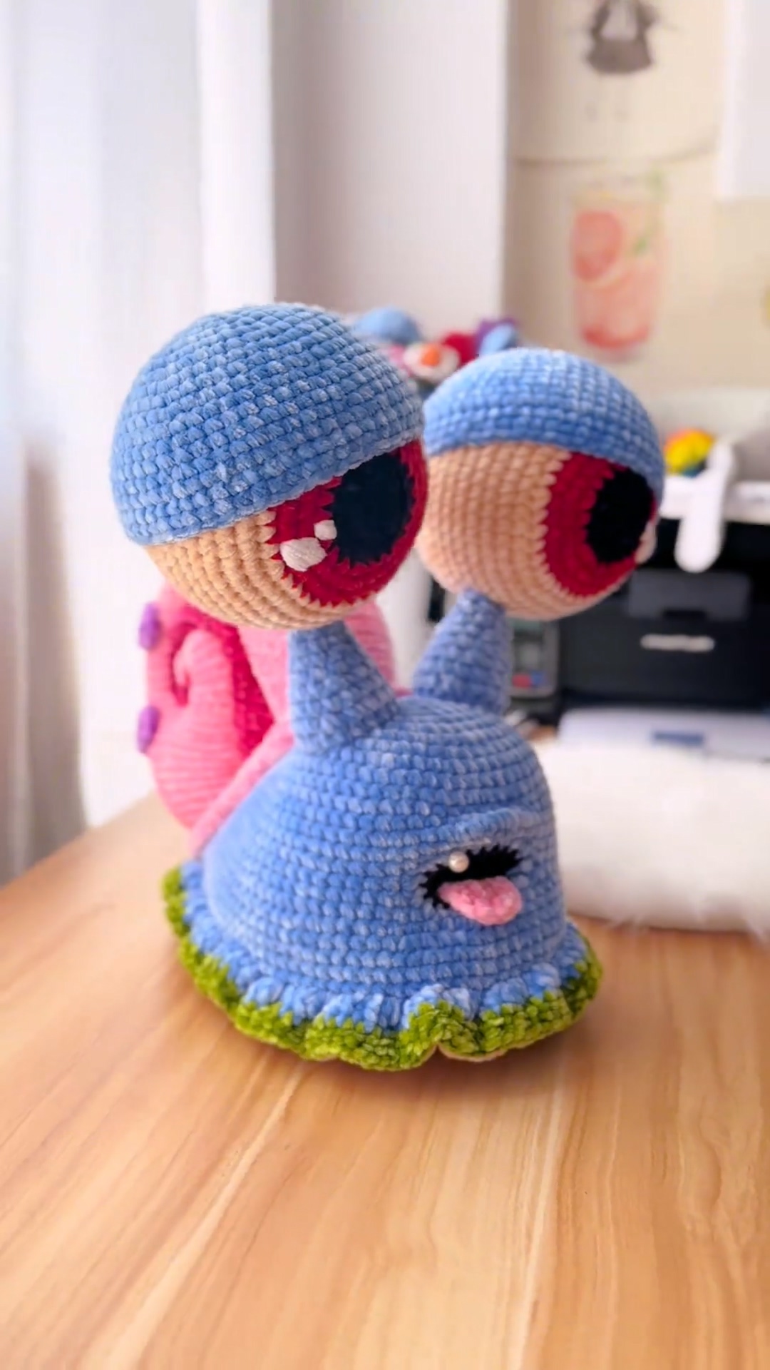 Handmade Crochet Quirky Snail Plush | Unique Blue & Pink Spiral Shell Doll - Image 3
