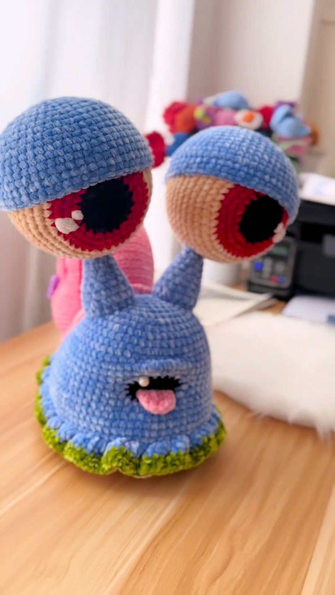Handmade Crochet Quirky Snail Plush | Unique Blue & Pink Spiral Shell Doll - Image 5