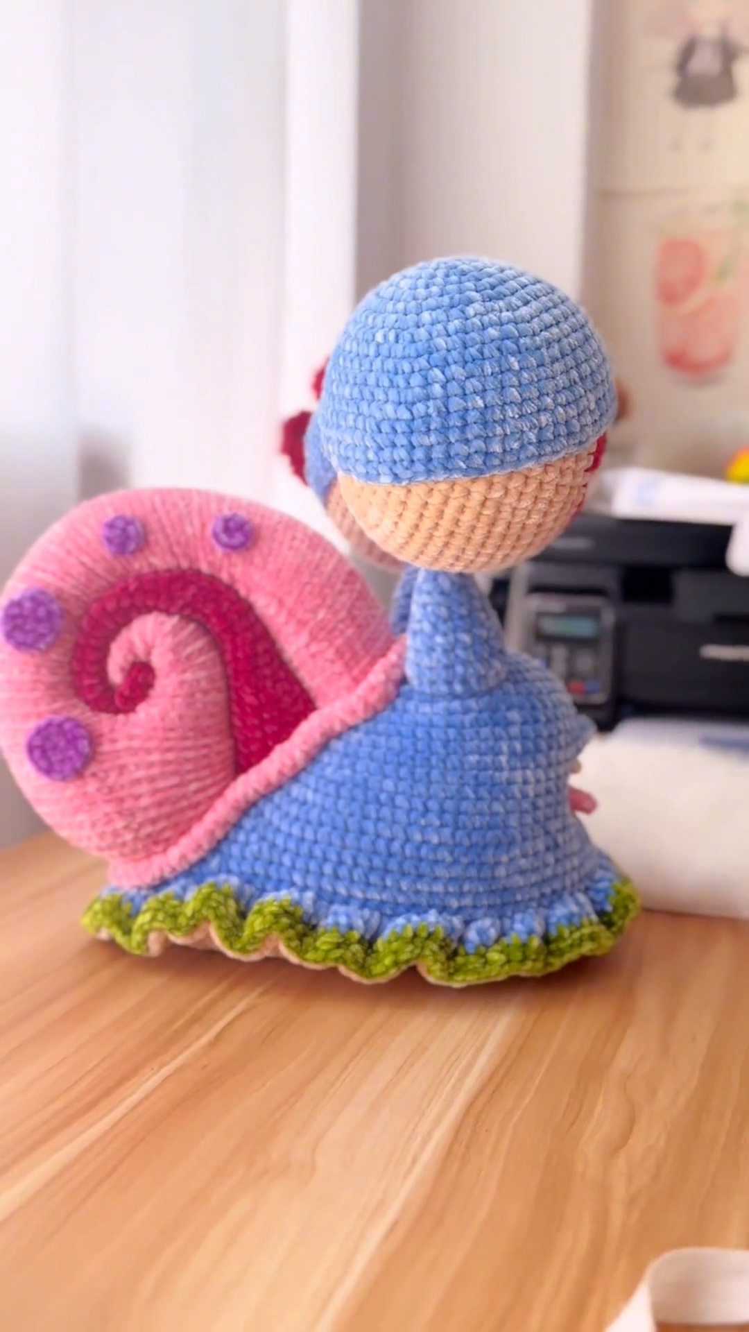 Handmade Crochet Quirky Snail Plush | Unique Blue & Pink Spiral Shell Doll - Image 6
