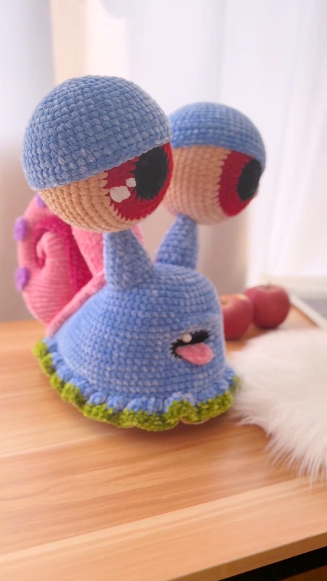 Handmade Crochet Quirky Snail Plush | Unique Blue & Pink Spiral Shell Doll - Image 7