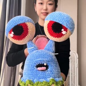 Handmade Crochet Quirky Snail Plush | Unique Blue & Pink Spiral Shell Doll