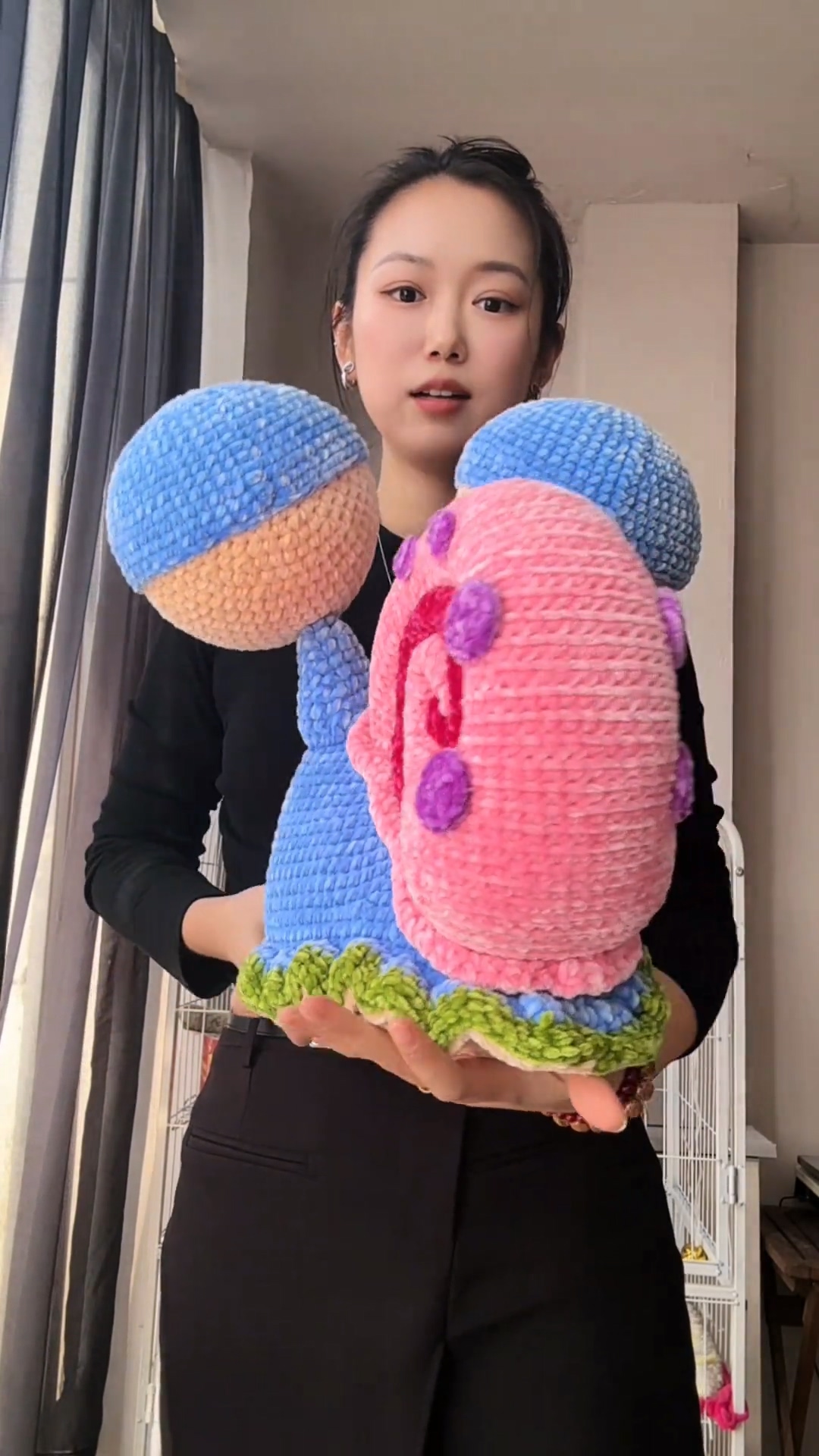 Handmade Crochet Quirky Snail Plush | Unique Blue & Pink Spiral Shell Doll - Image 9