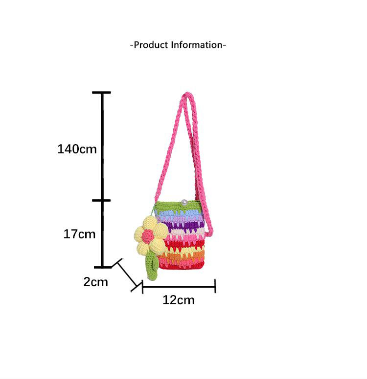 Handmade Crochet Rainbow Flower Phone Bag – Dopamine Mini Crossbody Purse with Pearl Button & 140cm Long Strap - Image 3