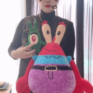 Handmade Crochet One-Eyed Green Alien & Red Crab Boss Plush Set | Quirky Anime Inspired Dolls