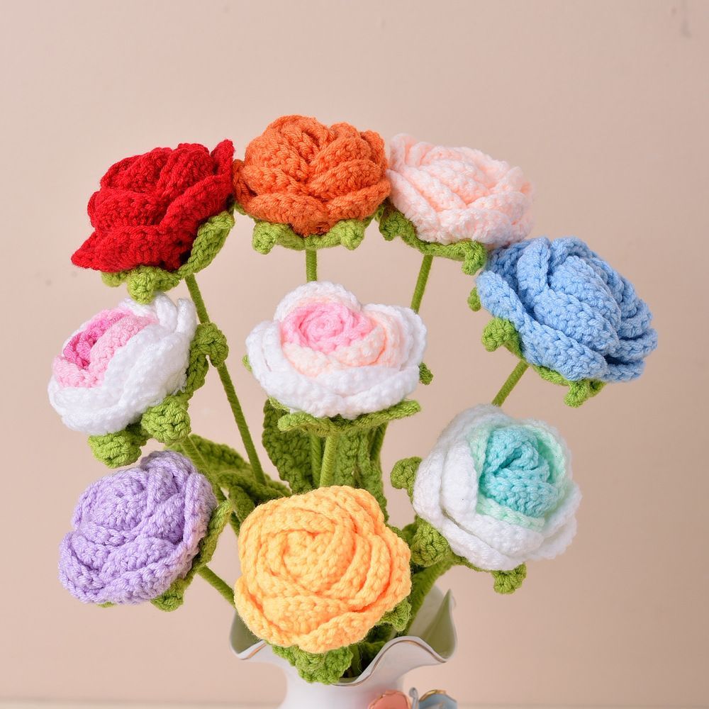 Crochet Rose Bouquet – Handmade Single Stem Flowers with Gift Wrap, Mixed Colors, 6 or 12 Stems, Forever Rose Gift - Image 2