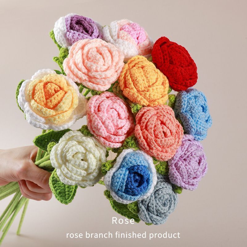 Crochet Rose Bouquet – Handmade Single Stem Flowers with Gift Wrap, Mixed Colors, 6 or 12 Stems, Forever Rose Gift - Image 11