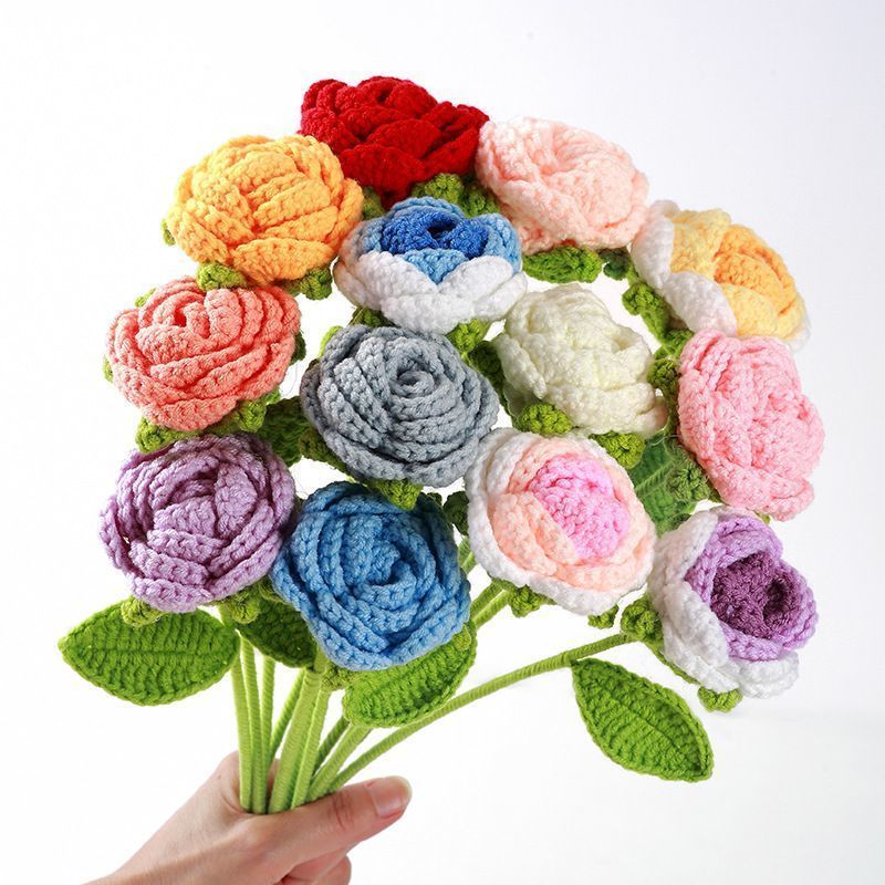 Crochet Rose Bouquet – Handmade Single Stem Flowers with Gift Wrap, Mixed Colors, 6 or 12 Stems, Forever Rose Gift - Image 12