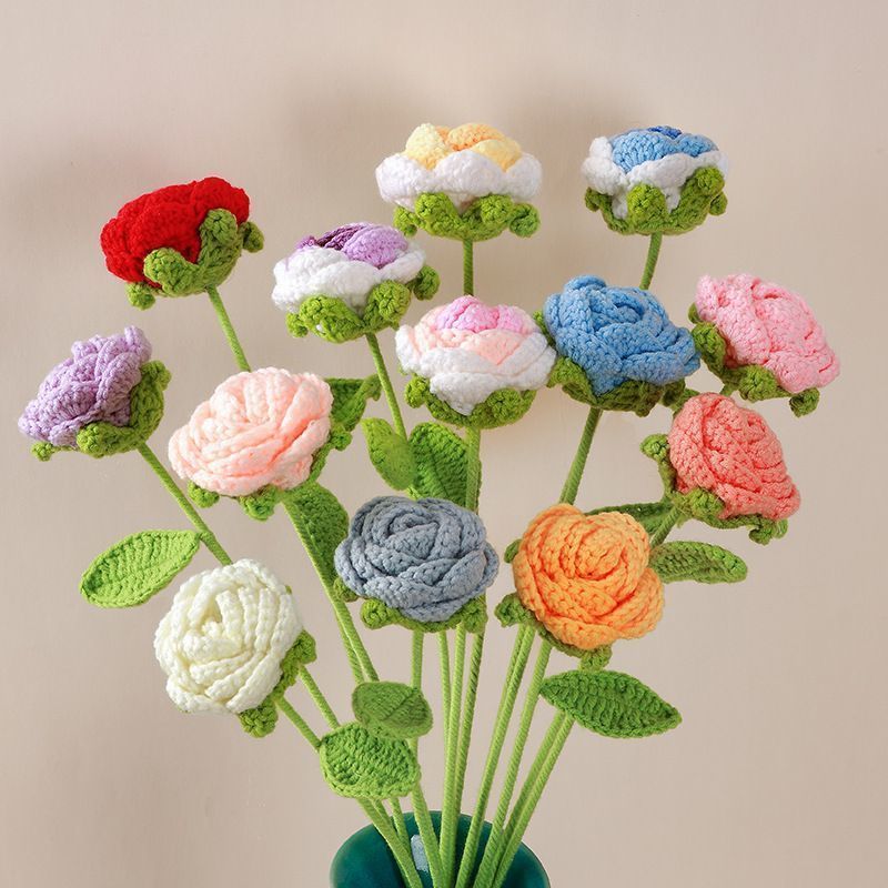 Crochet Rose Bouquet – Handmade Single Stem Flowers with Gift Wrap, Mixed Colors, 6 or 12 Stems, Forever Rose Gift - Image 13